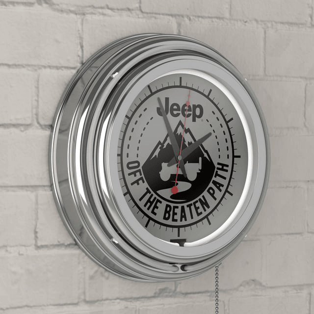 Neon Wall Clock-Jeep Black Mountain Double Rung Analog Clock with Pull Chain