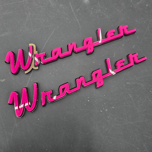 Emblemas de guardabarros Jeep VINTAGE "WRANGLER" - PAR lados I/D - Apilados de dos colores