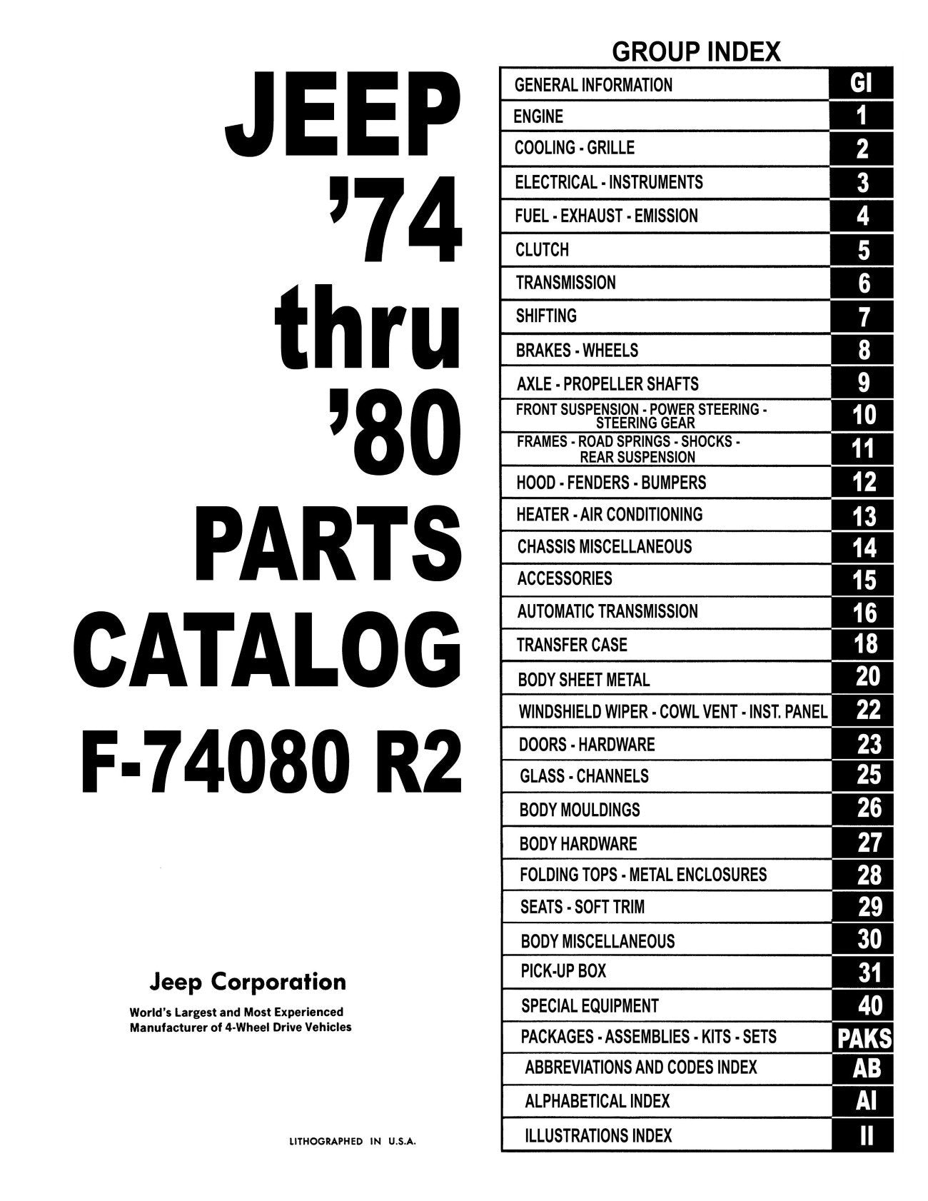 Detroit Iron - 1974 - 1980 Jeep Parts Catalog F-74080 R2