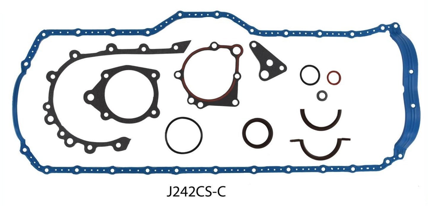 A set of blue gaskets for a Jeep 242 - 4.0L 92-99 model, displayed on a white background.