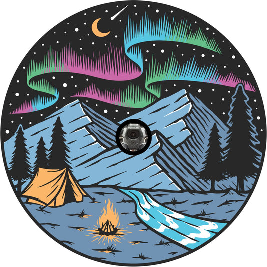 Cubierta para llanta de repuesto: Acampando bajo la aurora boreal
