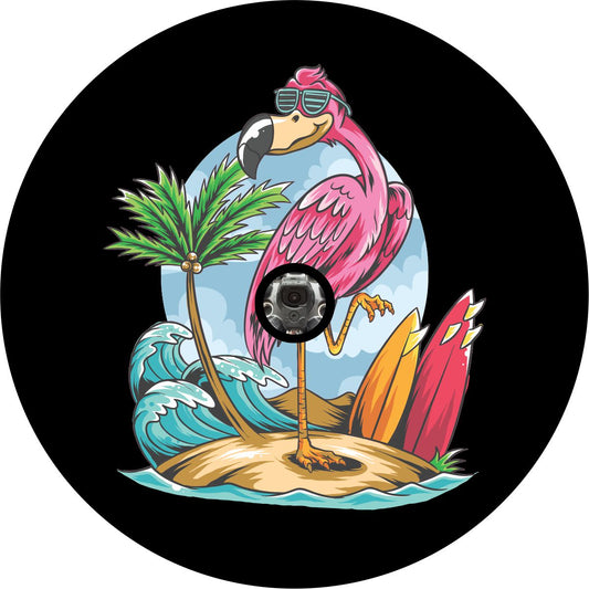 Flamingo on a Beach Funny Spare Tire Cover