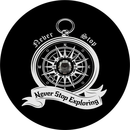 Never Stop Exploring Compass Spare Tire Cover