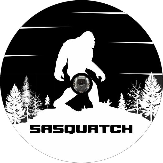 Funda de rueda de repuesto con silueta de Sasquatch Bigfoot montaña y árbol