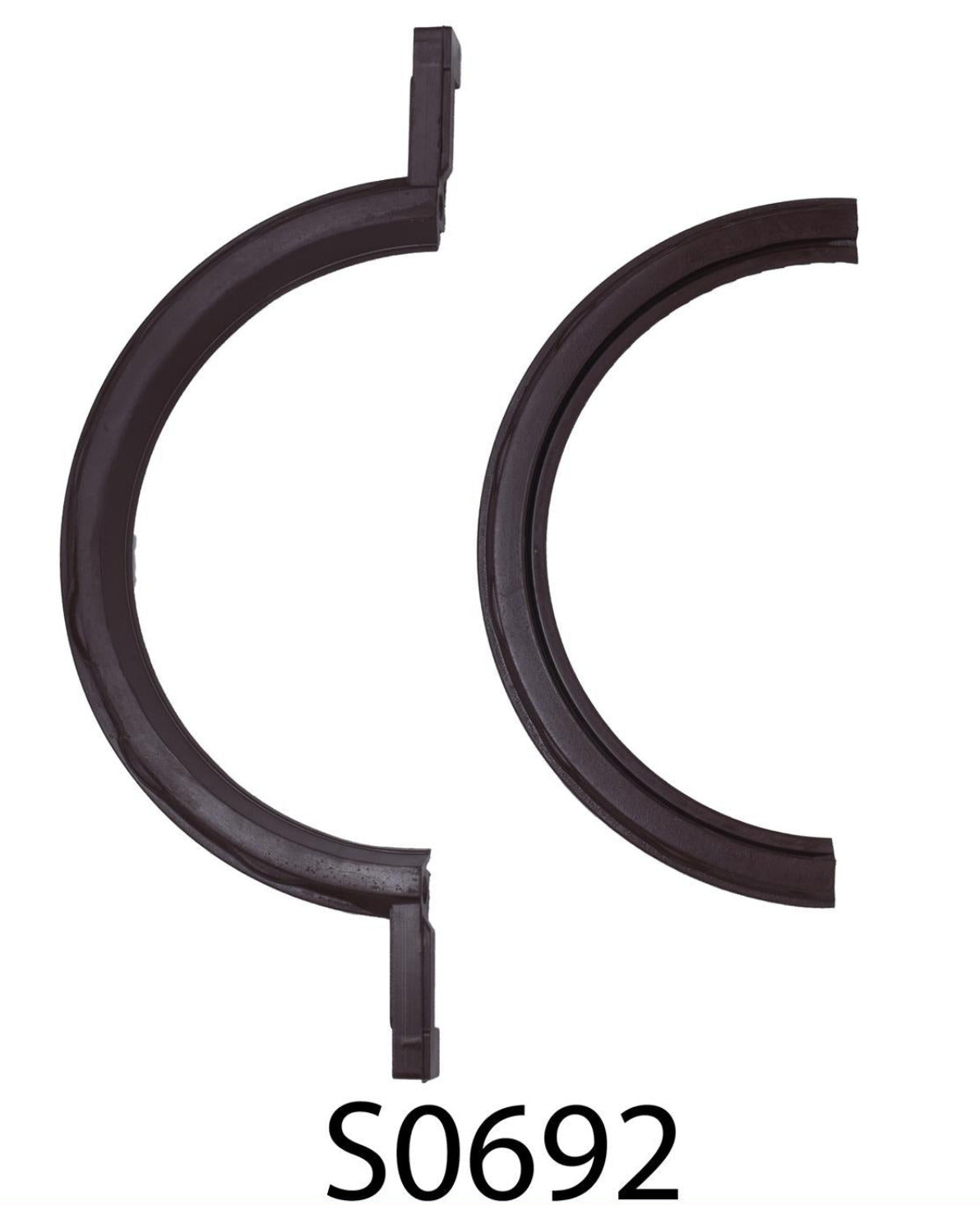 Two pieces of a rear main seal for a Jeep 258 - 4.2L engine, model years 71-86, displayed on a white background.