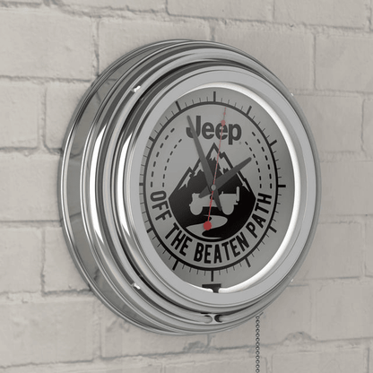 Reloj de pared de neón - Reloj analógico Jeep Black Mountain de doble aro con cadena de tracción