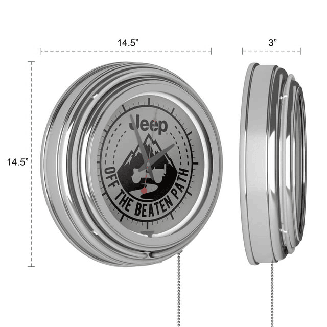 Neon Wall Clock-Jeep Black Mountain Double Rung Analog Clock with Pull Chain