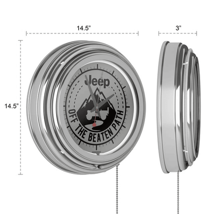 Reloj de pared de neón - Reloj analógico Jeep Black Mountain de doble aro con cadena de tracción
