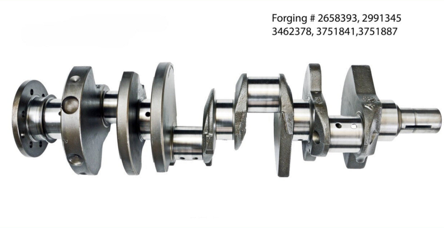 A remanufactured crankshaft with bearings for a CHRYSLER/DODGE/RAM 5.2L/318 engine, featuring several forging numbers.
