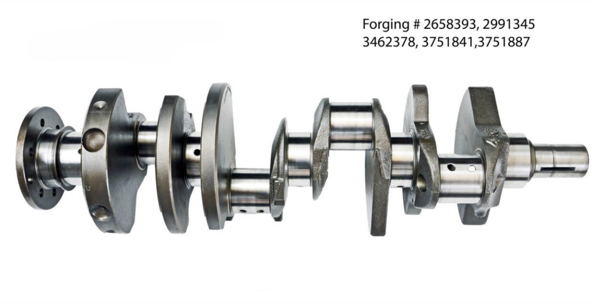 A remanufactured crankshaft with bearings for a CHRYSLER/DODGE/RAM 5.2L/318 engine, featuring several forging numbers.