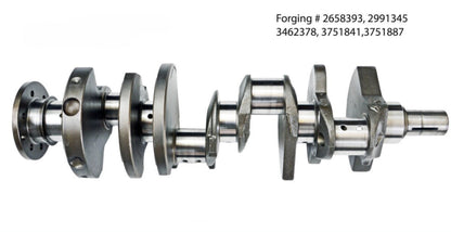 A remanufactured crankshaft with bearings for a CHRYSLER/DODGE/RAM 5.2L/318 engine, featuring several forging numbers.