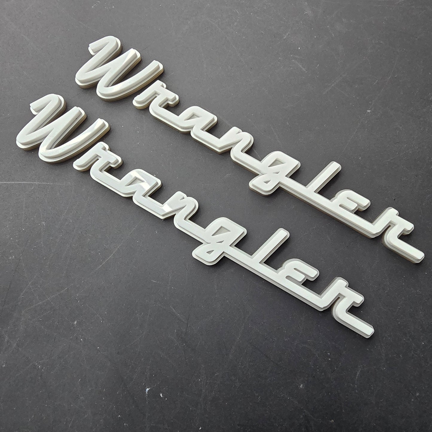 Jeep VINTAGE "WRANGLER" Fender Emblems - PAIR L/R Sides - Two Color Stacked