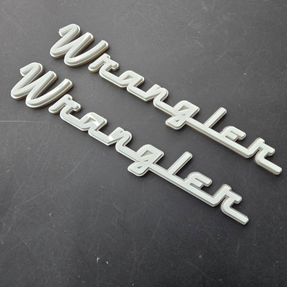 Jeep VINTAGE "WRANGLER" Fender Emblems - PAIR L/R Sides - Two Color Stacked