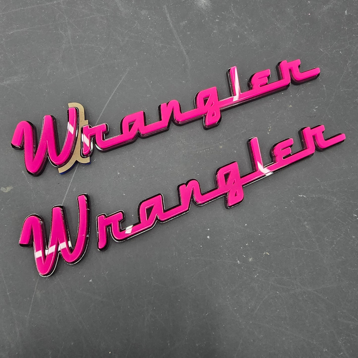 Jeep VINTAGE "WRANGLER" Fender Emblems - PAIR L/R Sides - Two Color Stacked