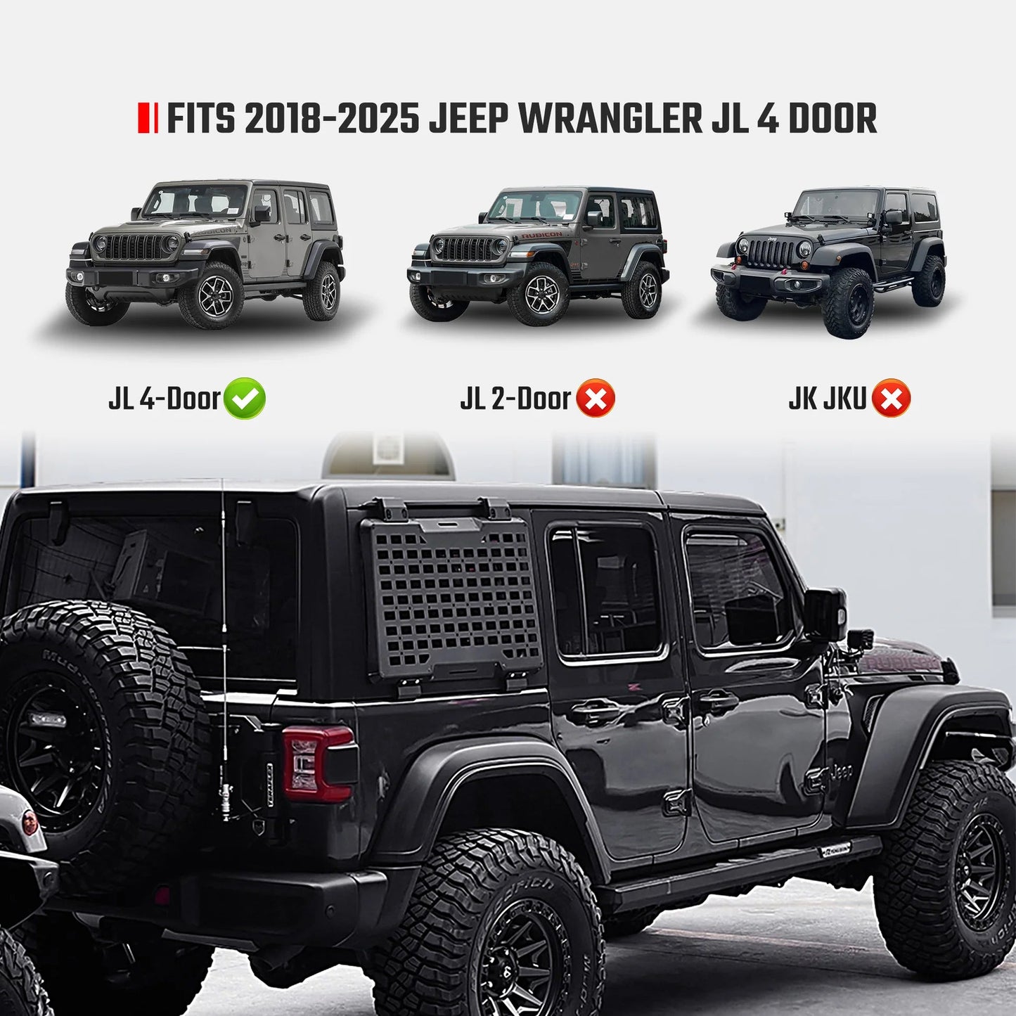 Rear Window Molle Panel System for 2018-2024 Jeep Wrangler JL 4Doors - Modular Storage and Protective Decoration