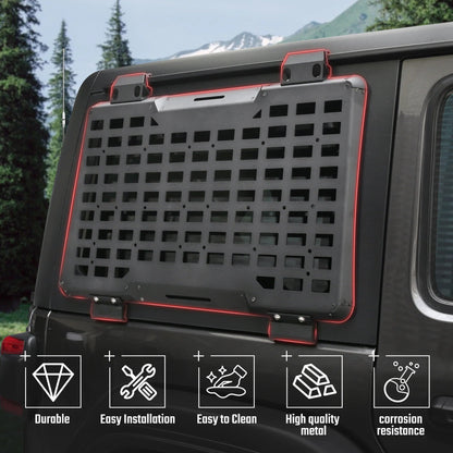 Rear Window Molle Panel System for 2018-2024 Jeep Wrangler JL 4Doors - Modular Storage and Protective Decoration