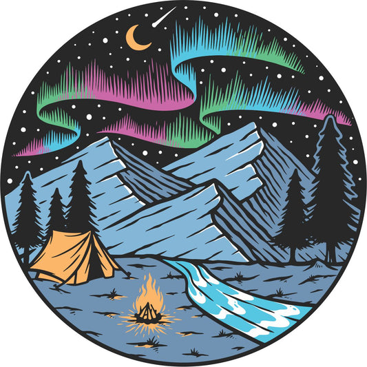 Camping Under the Northern Lights Spare Tire Cover