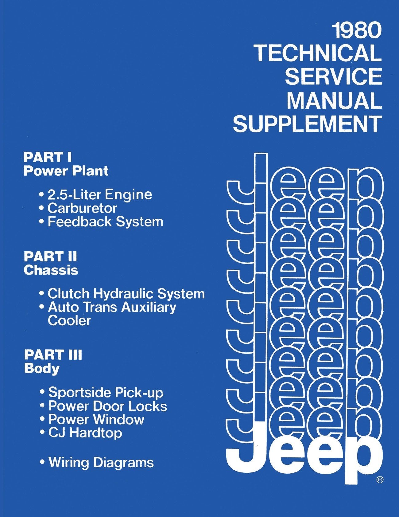 Detroit Iron - 1980 Jeep Technical Service Manual Supplement - 2.5L, Clutch Hydraulic System, CJ Hardtop, Auto Trans Auxiliary Cooler, Sportside Pickup Body