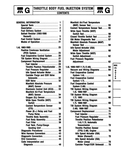 Detroit Iron - 1983 - 1987 Jeep Throttle Body Fuel Injection Component Service Manual