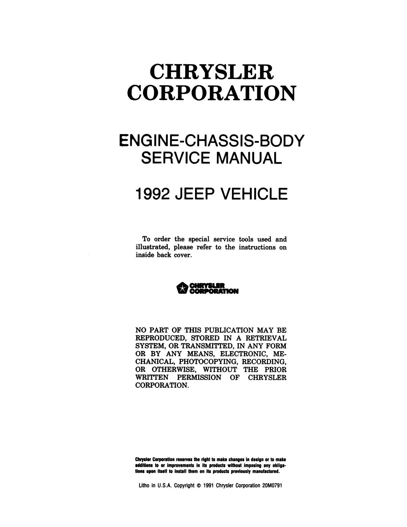 Detroit Iron - 1992 Jeep Shop Manual - 2 Volumes