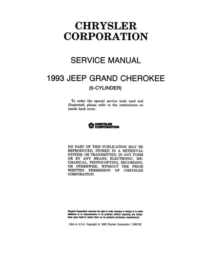 Detroit Iron - 1993 Jeep Grand Cherokee 6-Cylinder Shop Manual