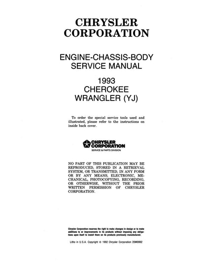 Detroit Iron - 1993 Jeep Wrangler & Cherokee Shop Manual - 2 Volumes