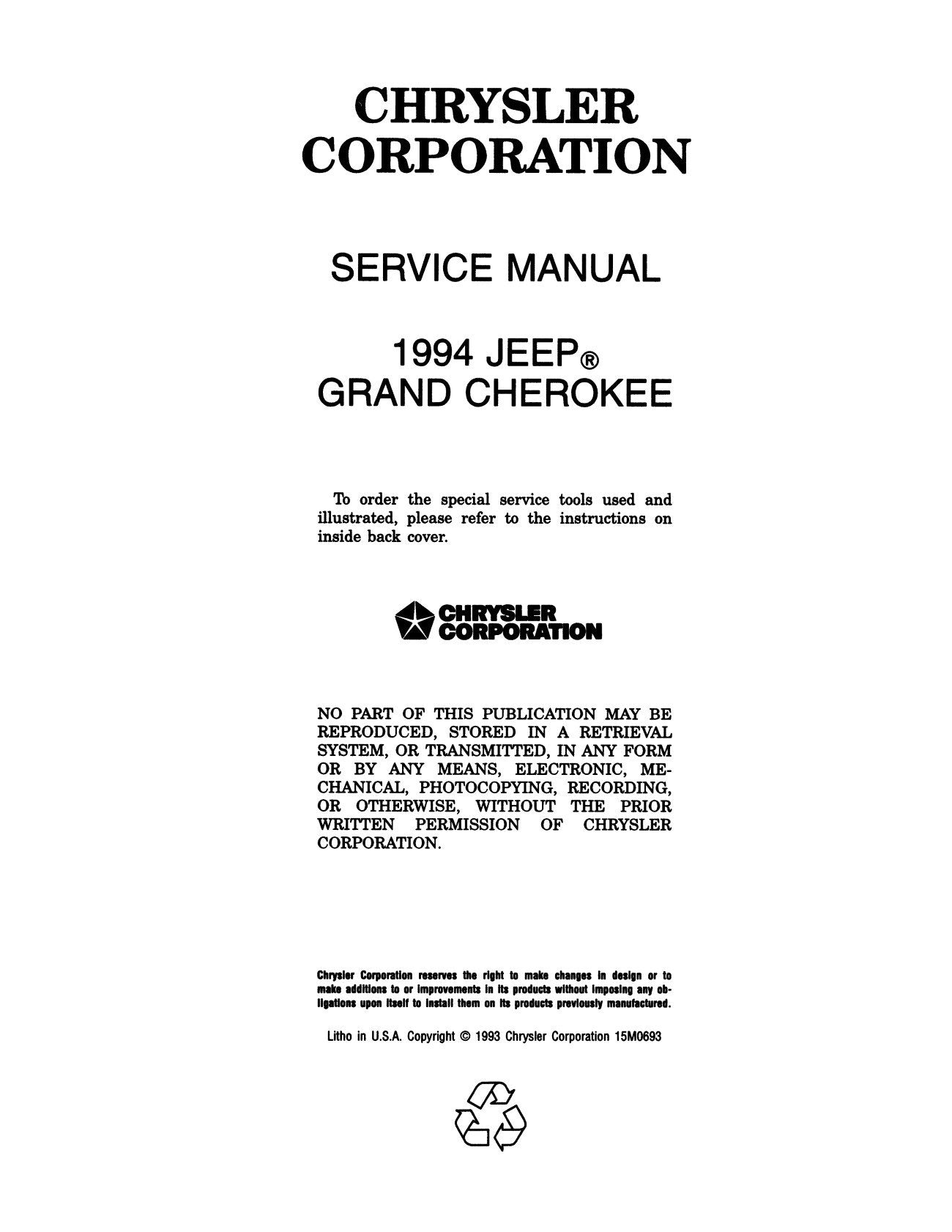 Detroit Iron - 1994 Jeep Grand Cherokee Shop Manual