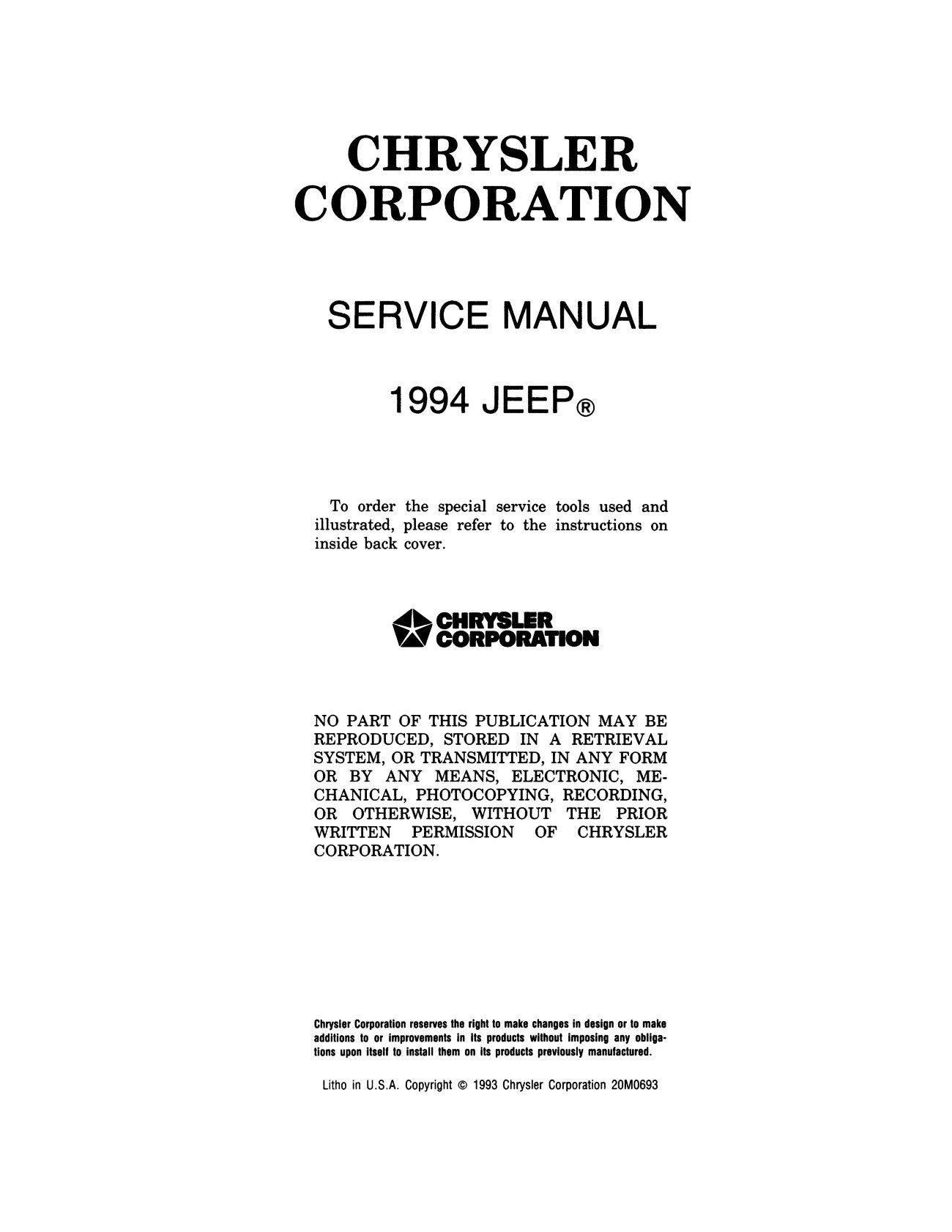 Detroit Iron - 1994 Jeep Cherokee & Wrangler Shop Manual