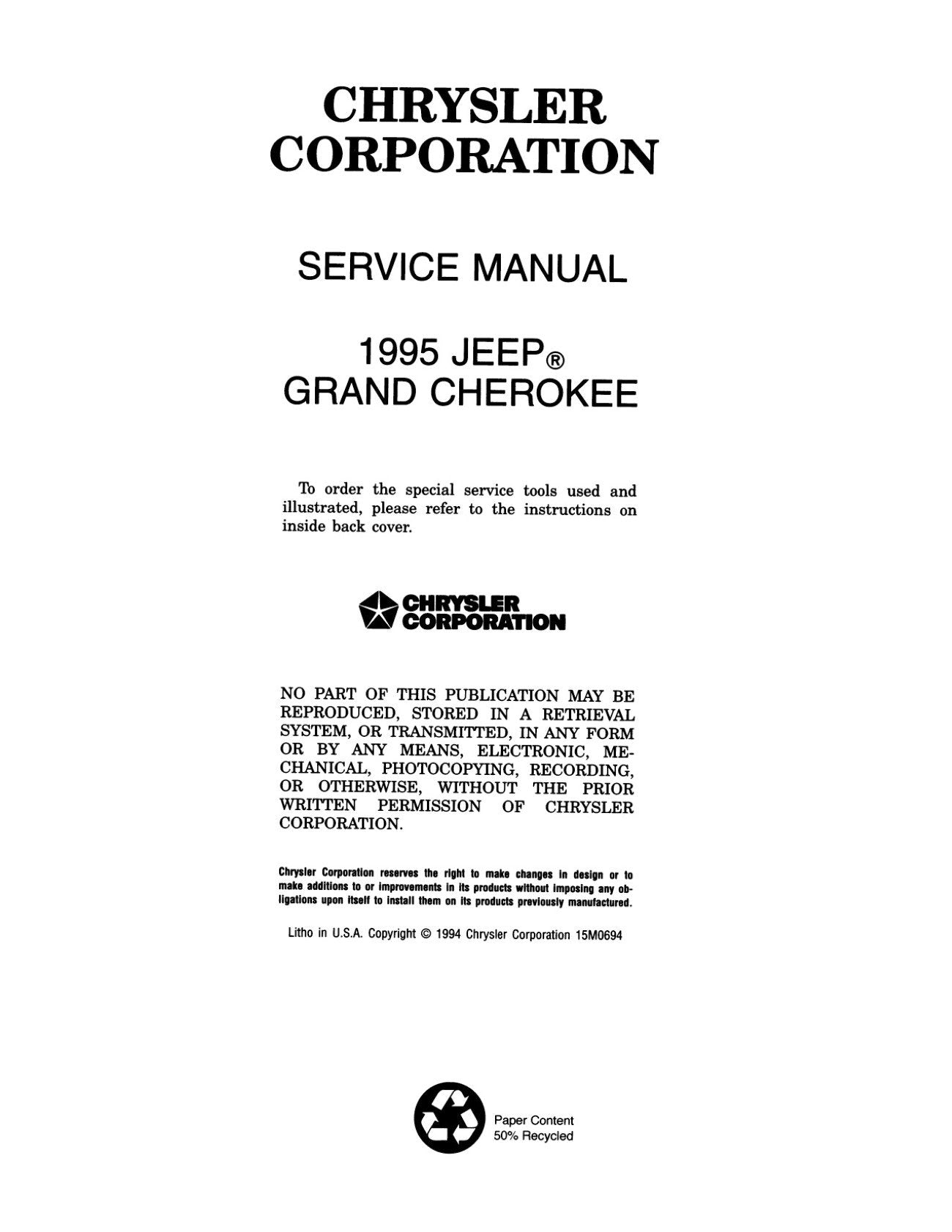 Detroit Iron - 1995 Jeep Grand Cherokee Shop Manual