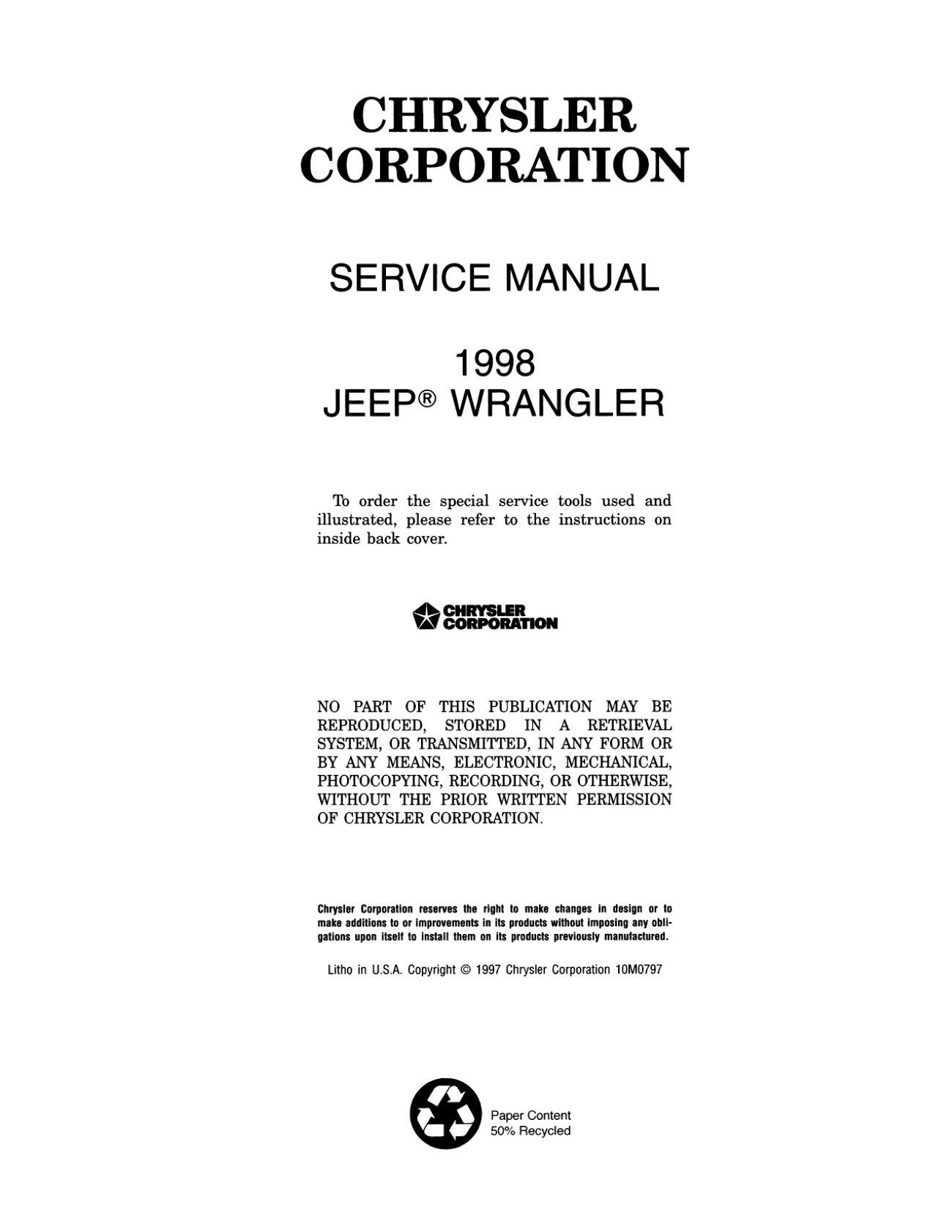Detroit Iron - 1998 Jeep Wrangler Shop Manual