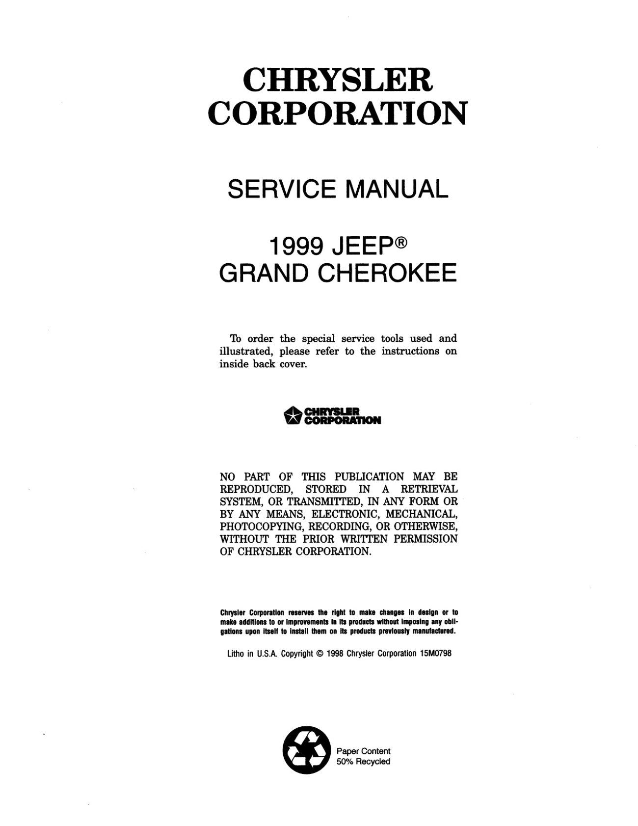 Detroit Iron - 1999 Jeep Grand Cherokee Shop Manual