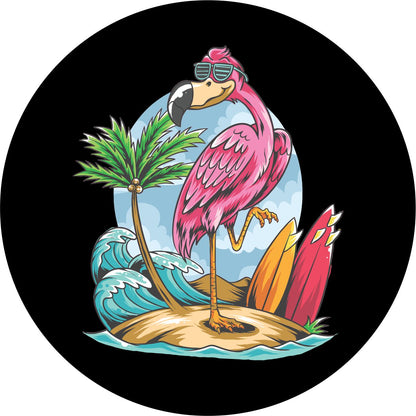 Flamingo on a Beach Funny Spare Tire Cover