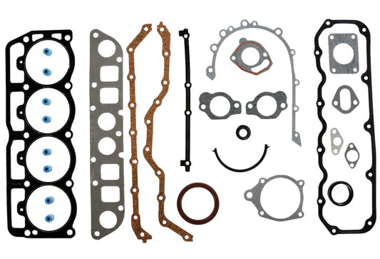 A set of various gaskets and engine parts labeled with the Enginetech brand, intended for use in a Jeep 150/2.5L engine.