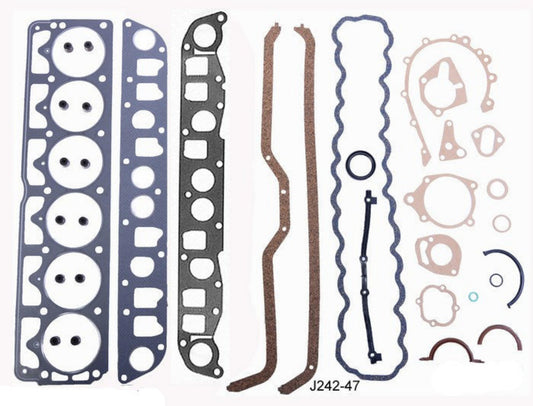 A set of gaskets for a Jeep 242 - 4.0L engine from 1987-1991, displayed on a white background.