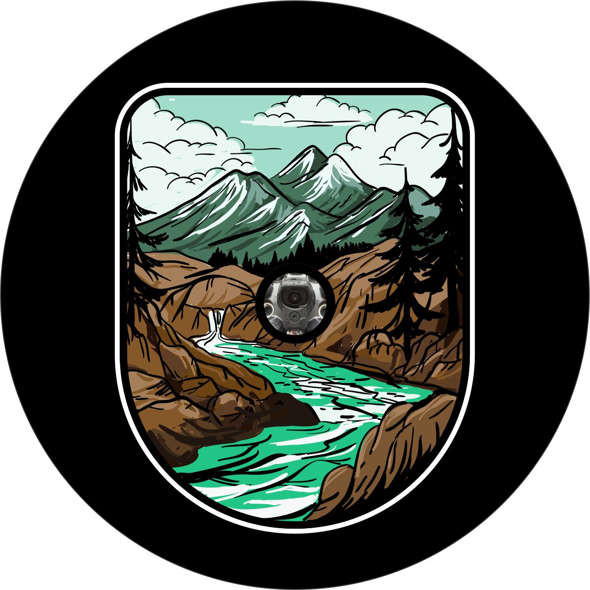 River in the Mountains Art Graphic Spare Tire Cover Design