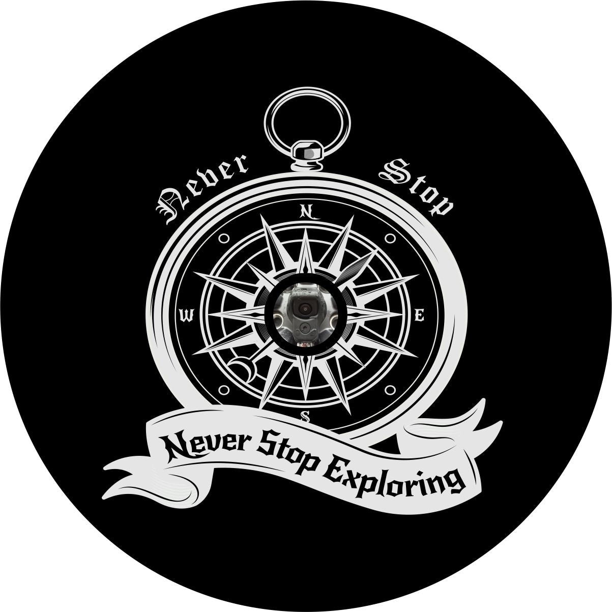 Never Stop Exploring Compass Spare Tire Cover