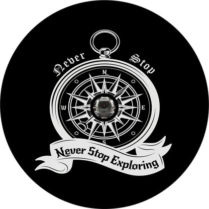 Never Stop Exploring Compass Spare Tire Cover