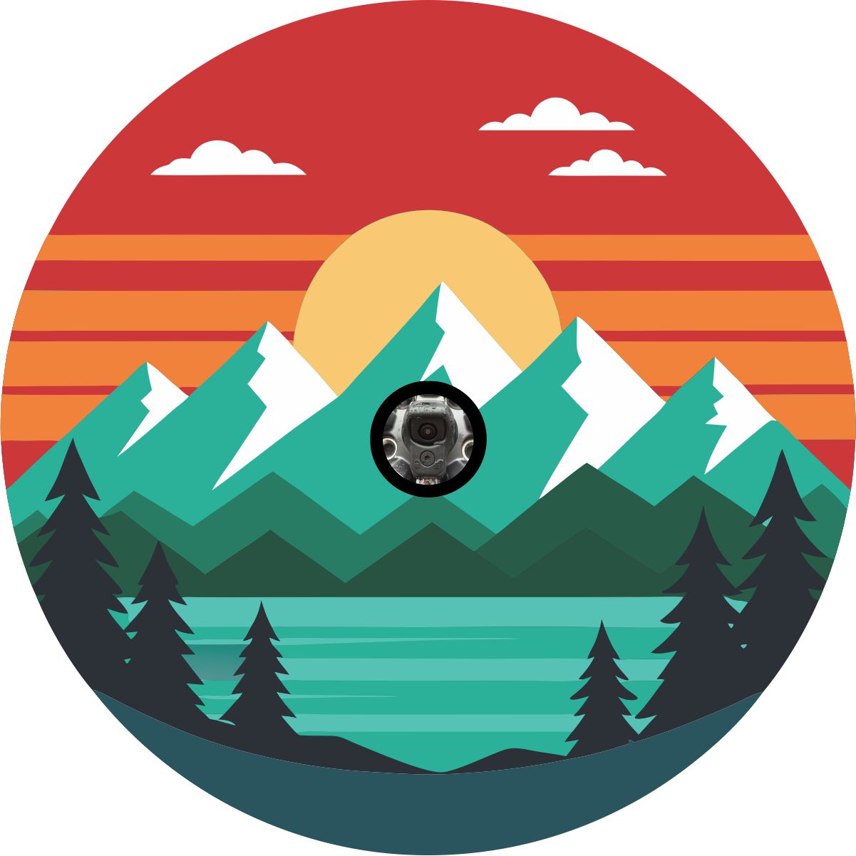 Red Sunset Delight with Mountain and a Lake Spare Tire Cover