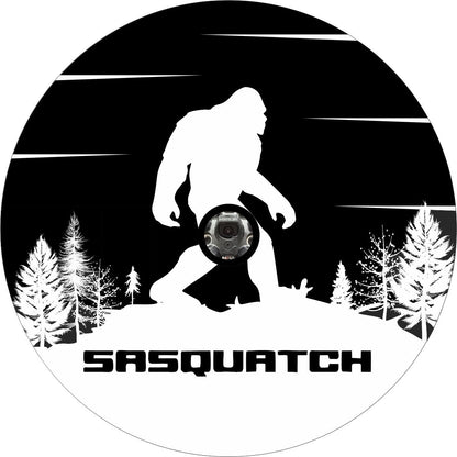 Sasquatch Bigfoot Mountain and Tree Silhouette Spare Tire Cover