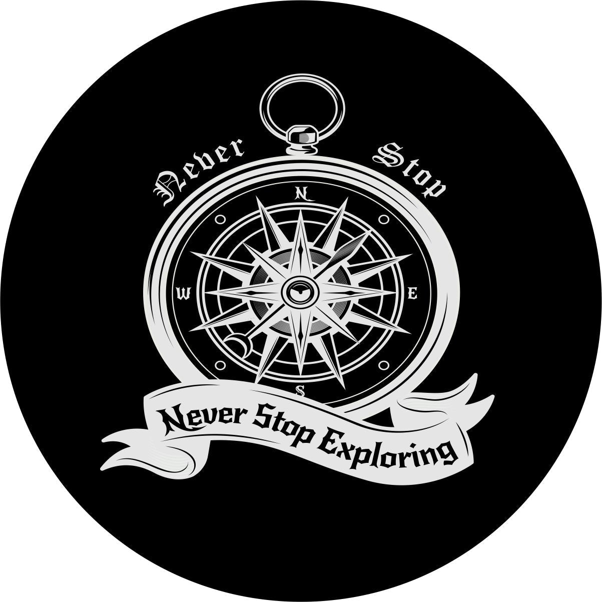 Never Stop Exploring Compass Spare Tire Cover