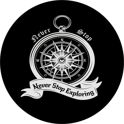 Never Stop Exploring Compass Spare Tire Cover