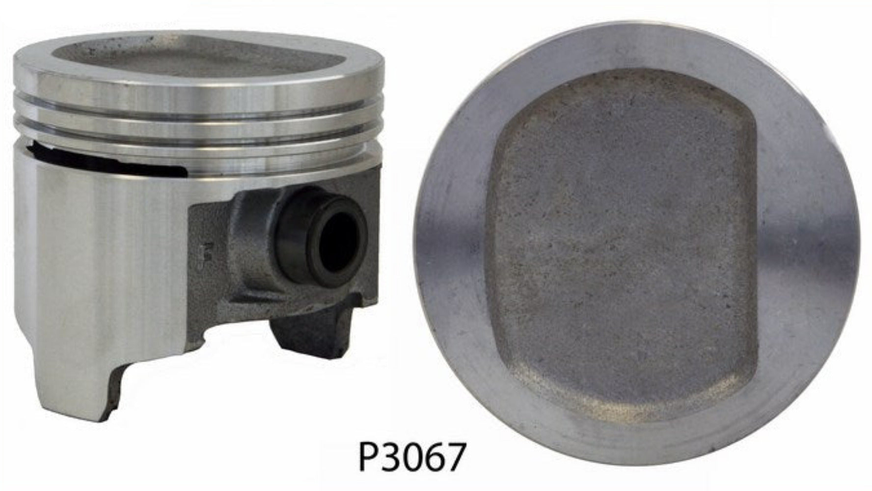 A set of two Jeep 258/4.2L pistons, one with a visible top view and the other showing the side profile.
