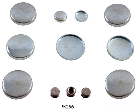 A set of metal expansion plugs and related components for a Jeep 242 - 4.0L 87-06 engine, displayed on a white background.