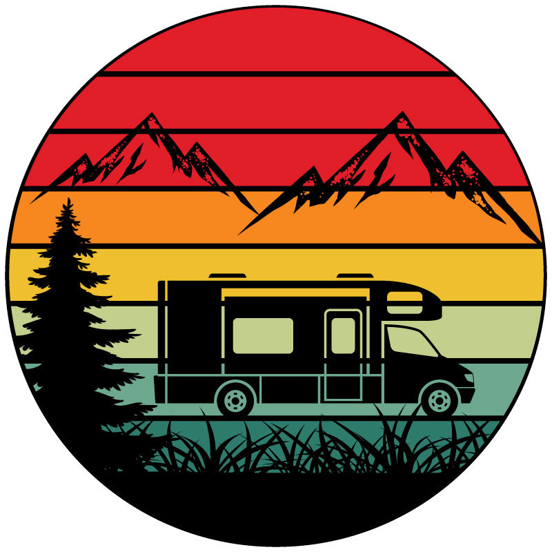 Traveling Motorcoach in The Mountains Retro Spare Tire Cover