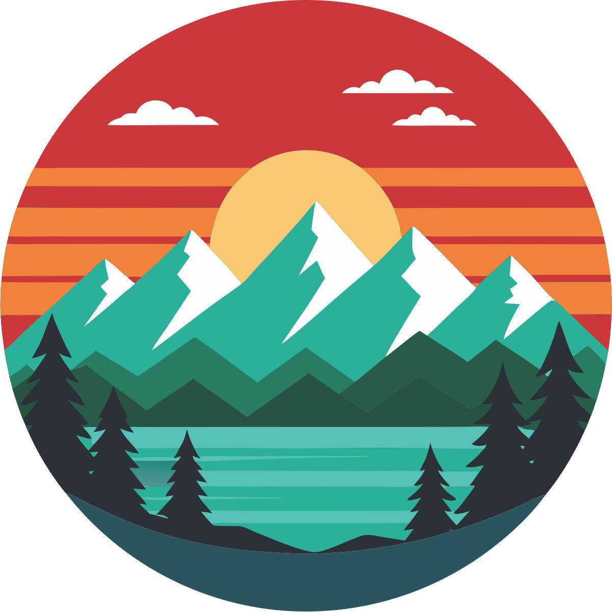 Red Sunset Delight with Mountain and a Lake Spare Tire Cover