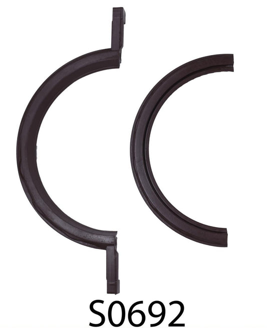 Two pieces of a rear main seal for a Jeep 258 - 4.2L engine, model years 71-86, displayed on a white background.