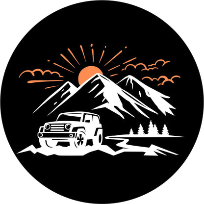 SUV in the Mountains with Sunset Spare Tire Cover