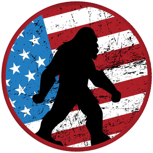 Rustic American Flag & Silhouette of Sasquatch Spare Tire Cover