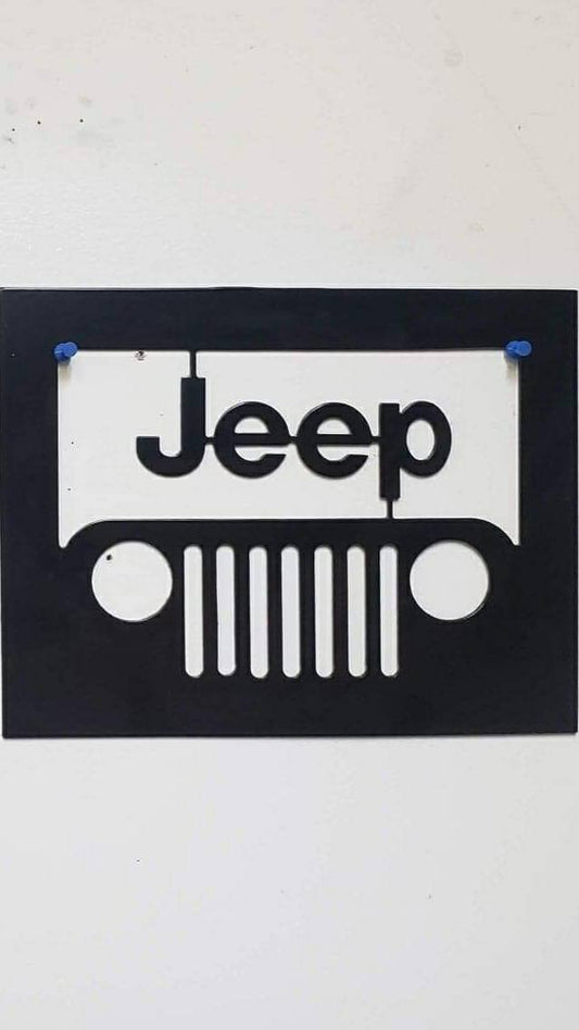 Letrero de pared rectangular de parrilla de Jeep TJ – Acero cortado con plasma de 12x10 pulgadas – Decoración de garaje todoterreno